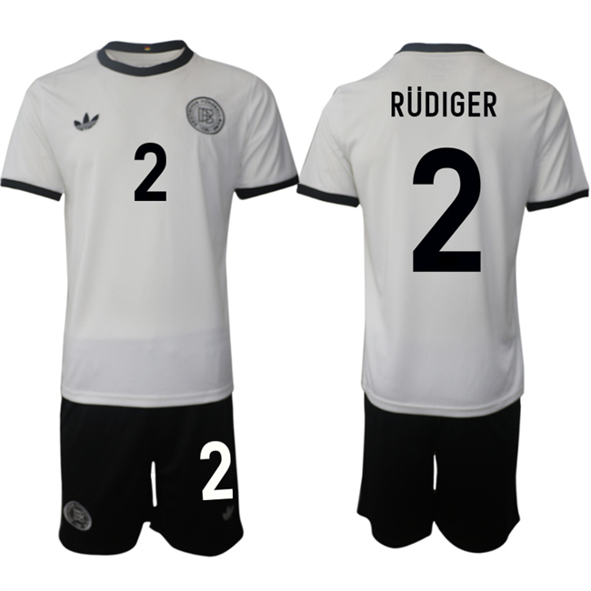Men's Germany #2 Antonio Rüdiger White 2025 Home Soccer Jersey Suit